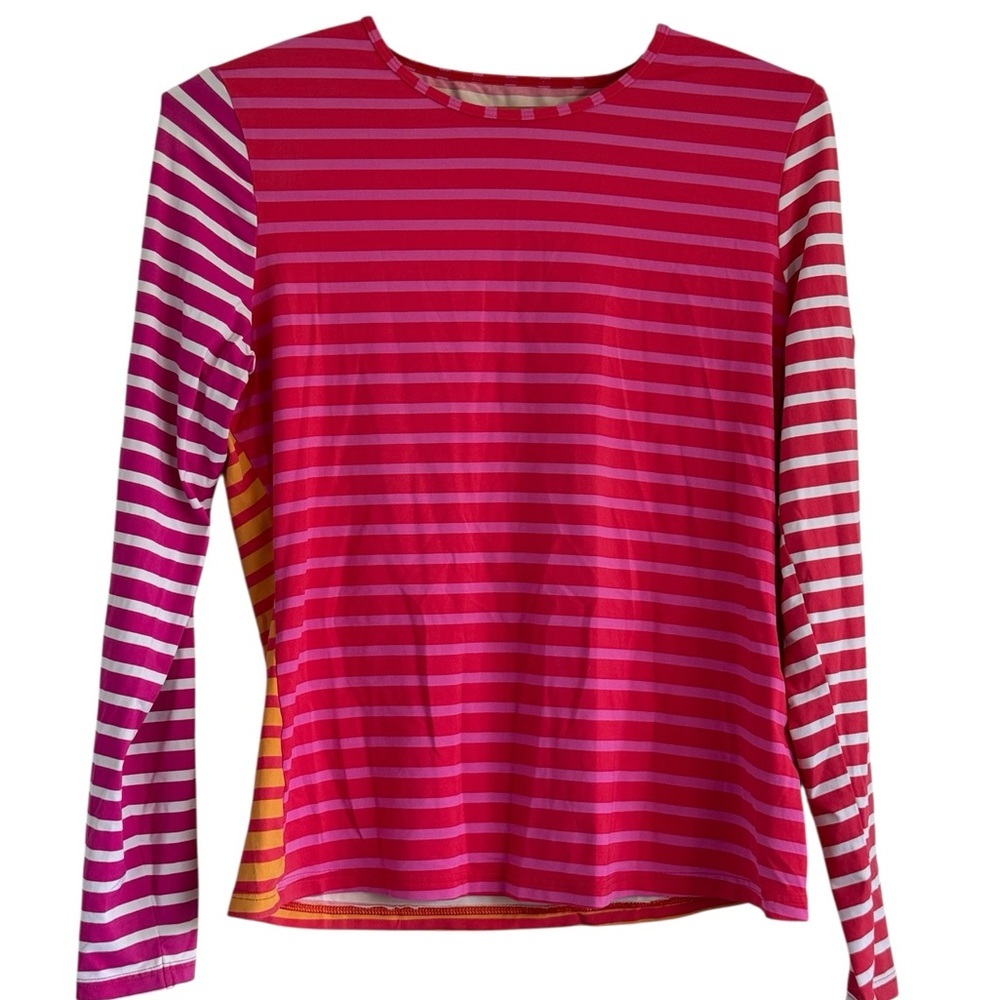 Land’s End Striped Long Sleeve Rash Guard Swim Short Size Small